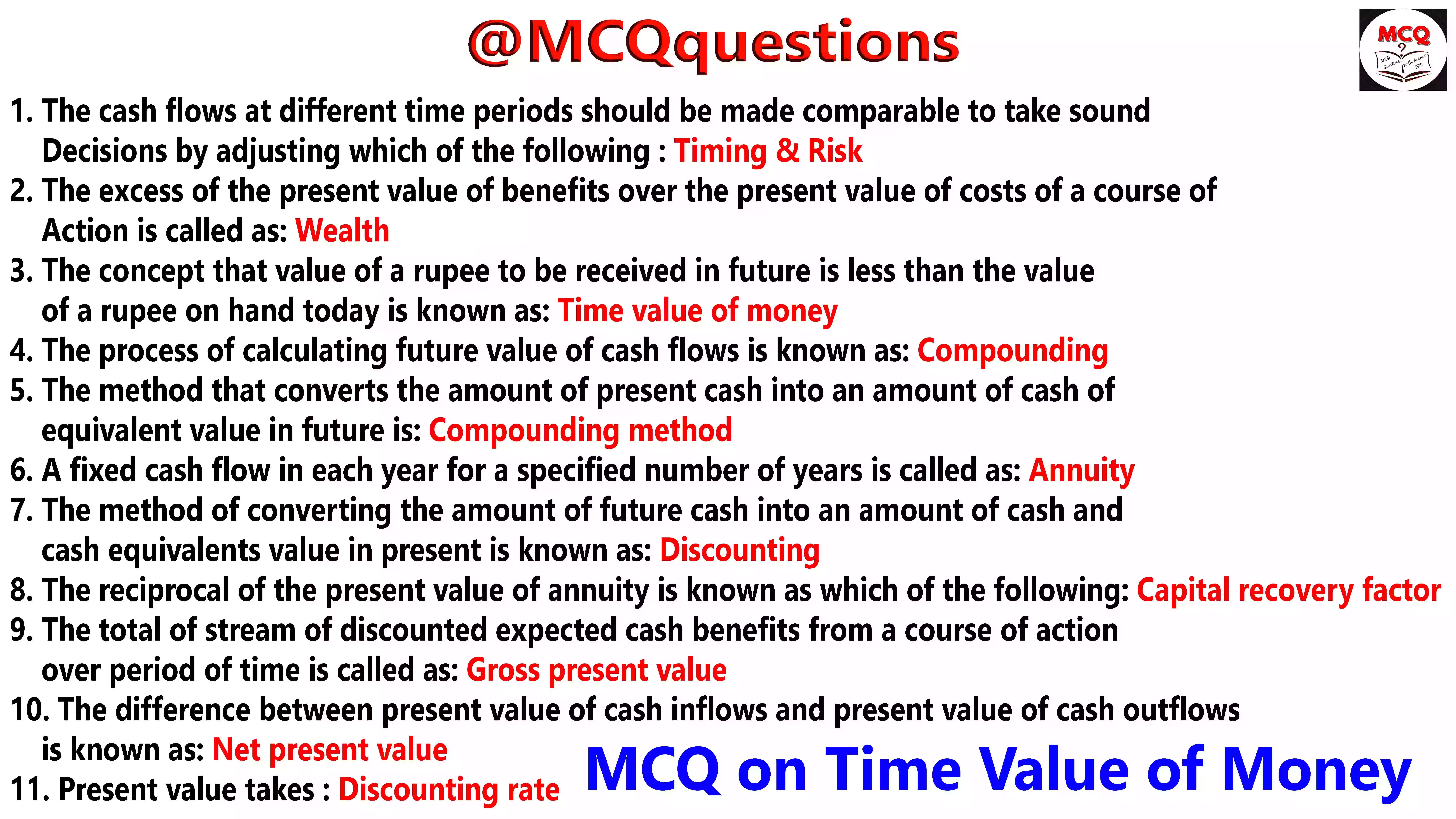 Financial Management MCQ on Time Value of Money