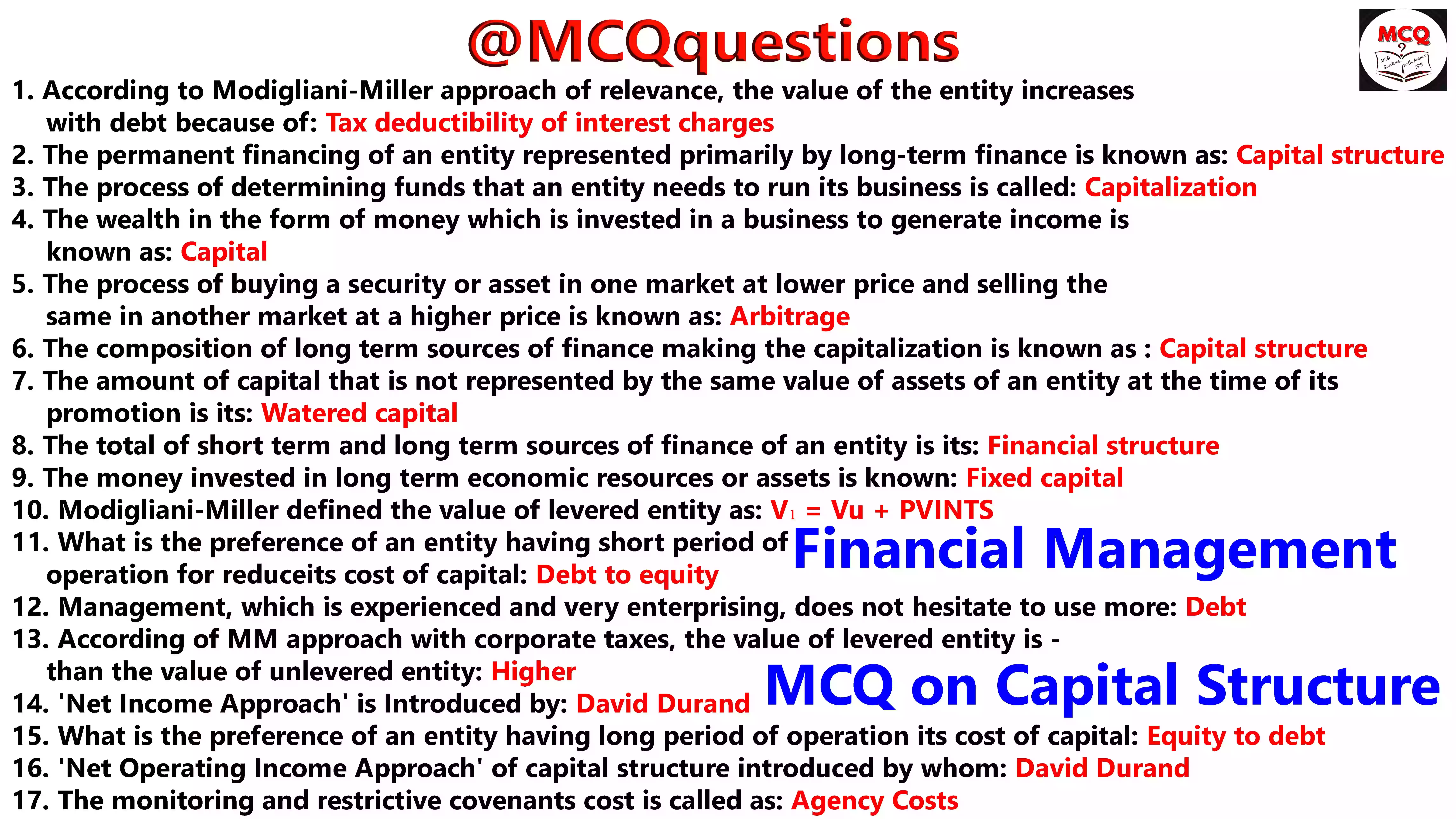 Financial Management MCQ on Capital Structure