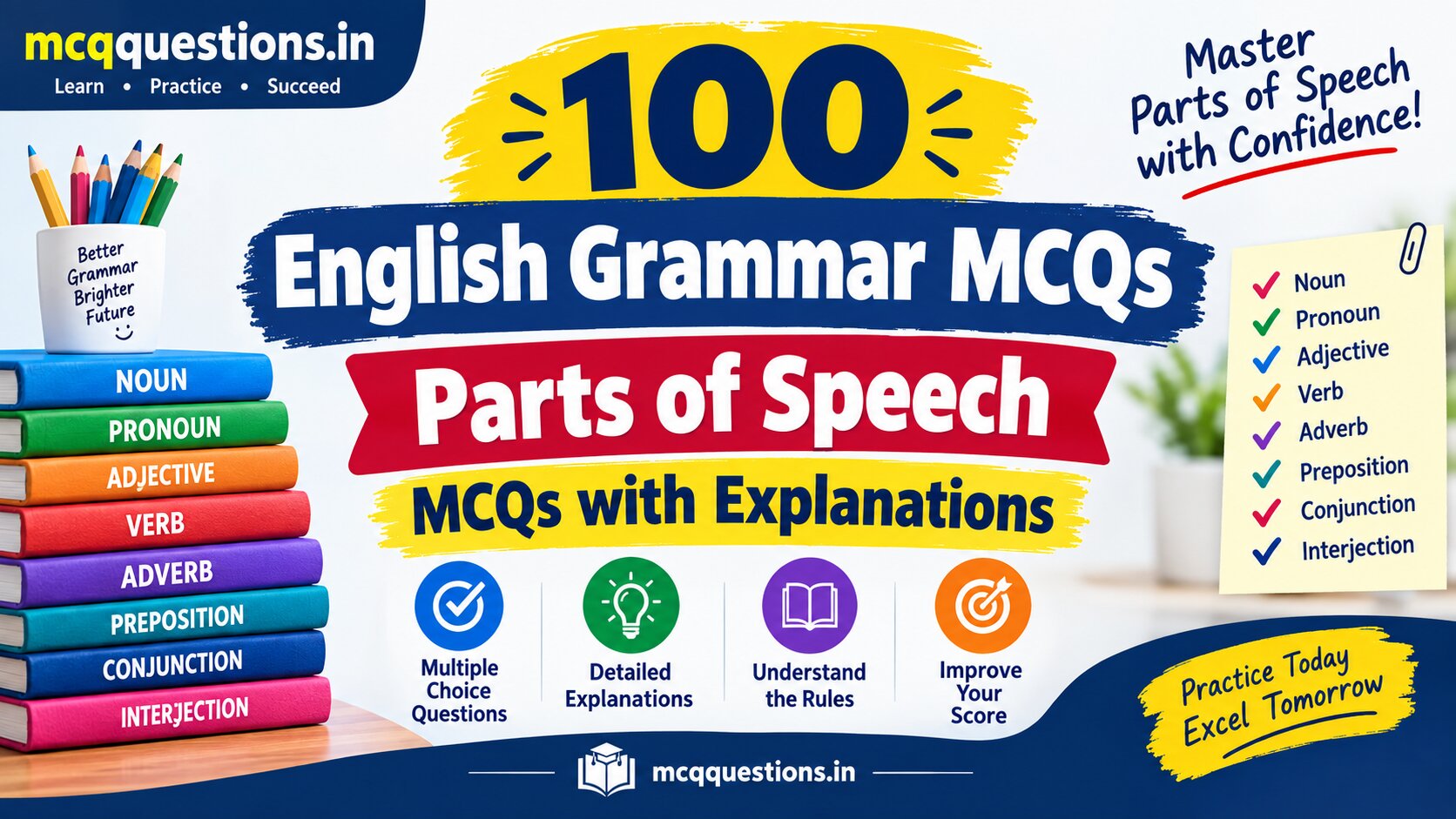 100 English Grammar MCQ on Parts of Speech