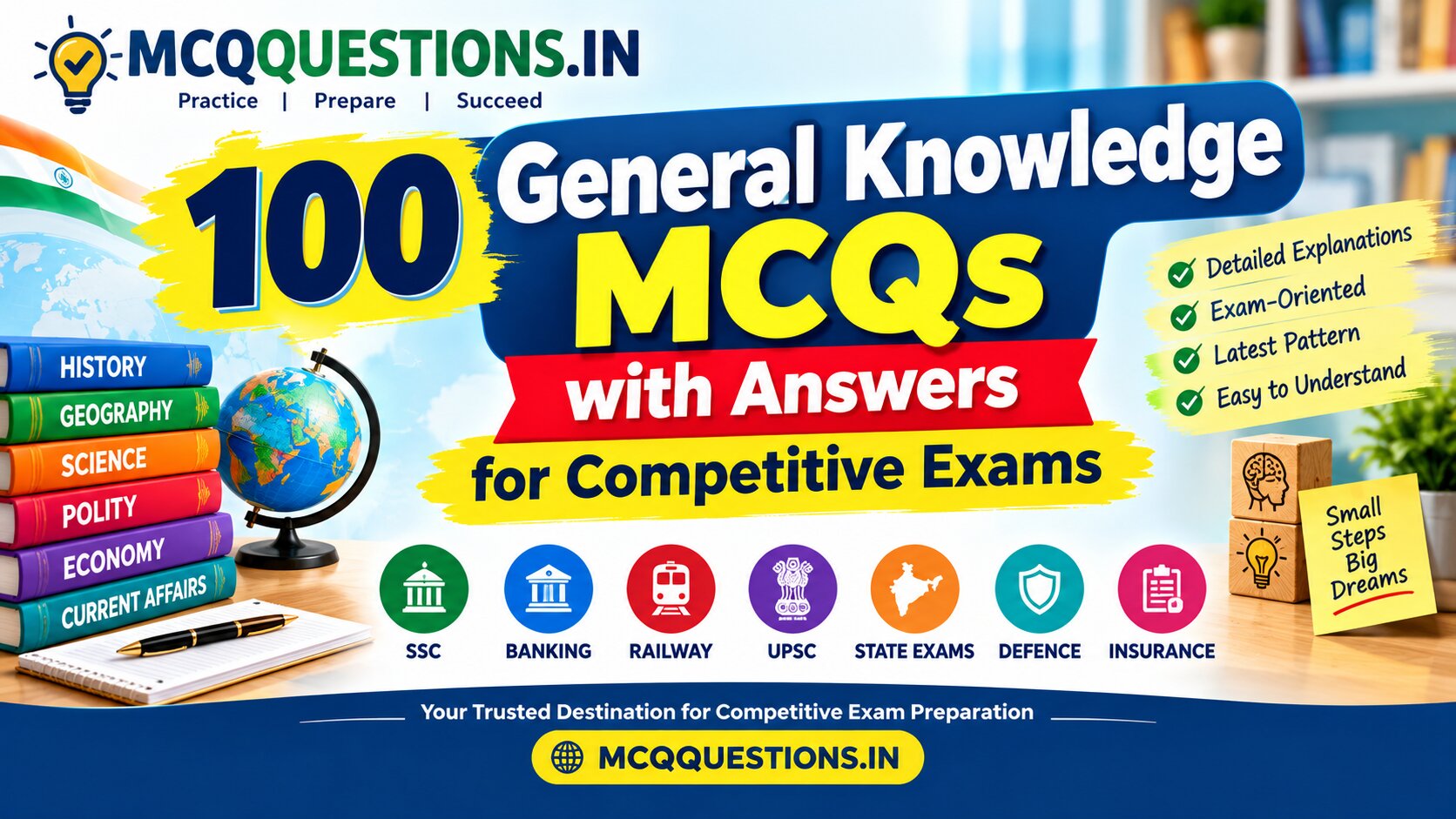 100 General Knowledge MCQs with Answers for Competitive Exams
