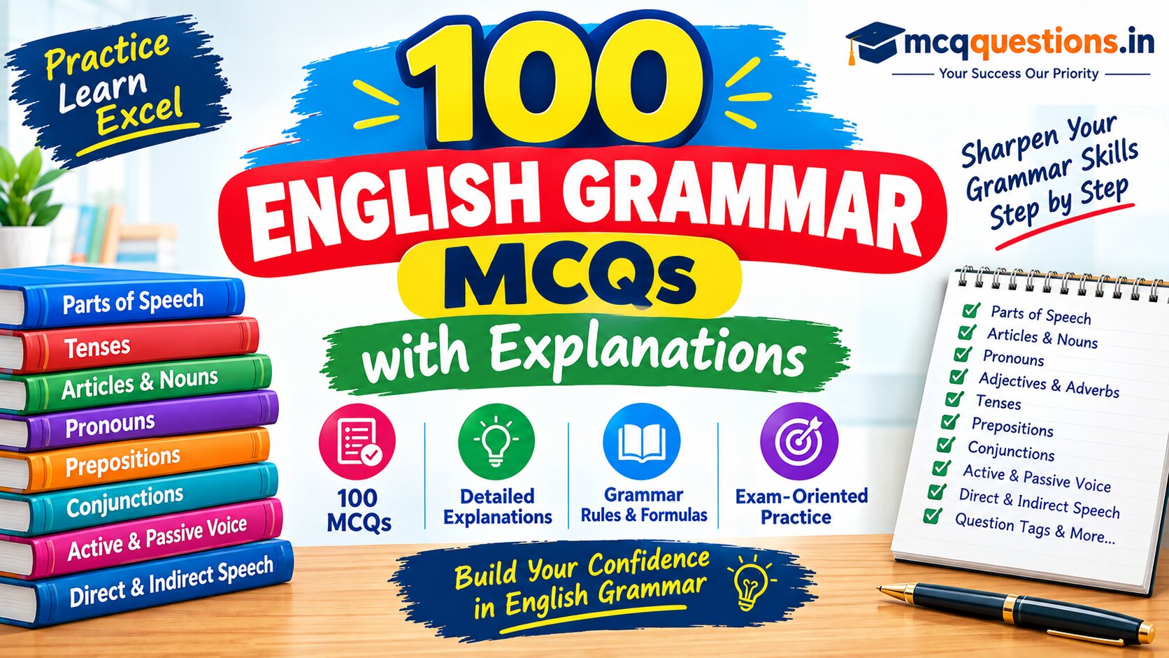100 English Grammar MCQs Questions, Answers