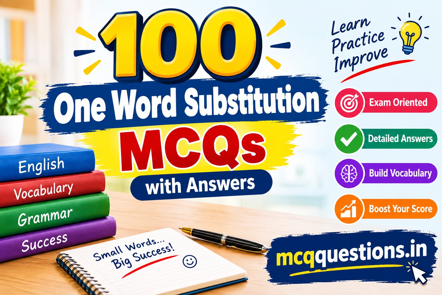 100 One Word Substitution MCQs with Answers