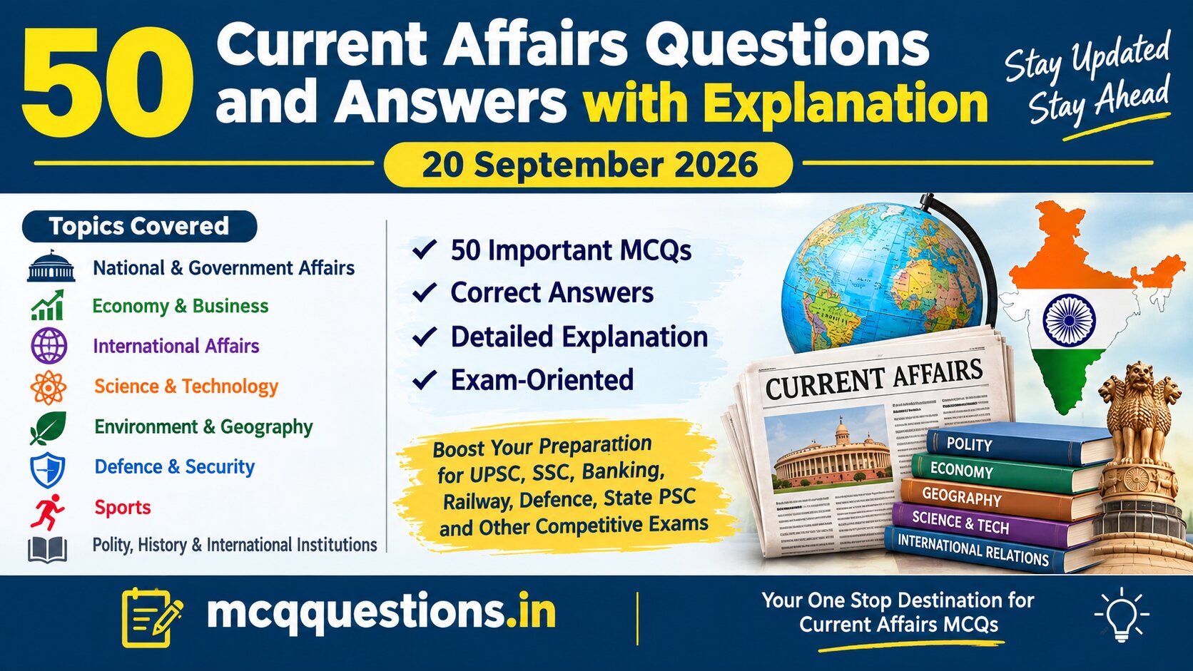 50 Current Affairs Questions and Answers with Explanation - 20 September 2026