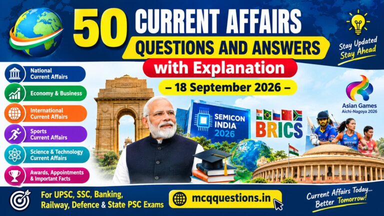 50 Current Affairs Questions and Answers with Explanation – 18 September 2026
