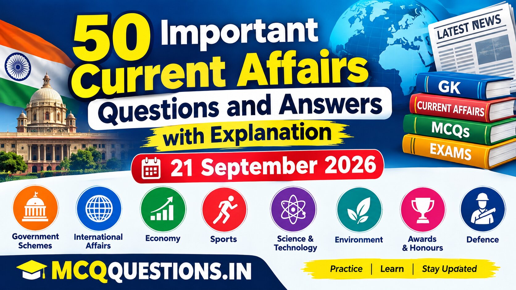 50 Important Current Affairs Questions and Answers with Explanation – 21 September 2026