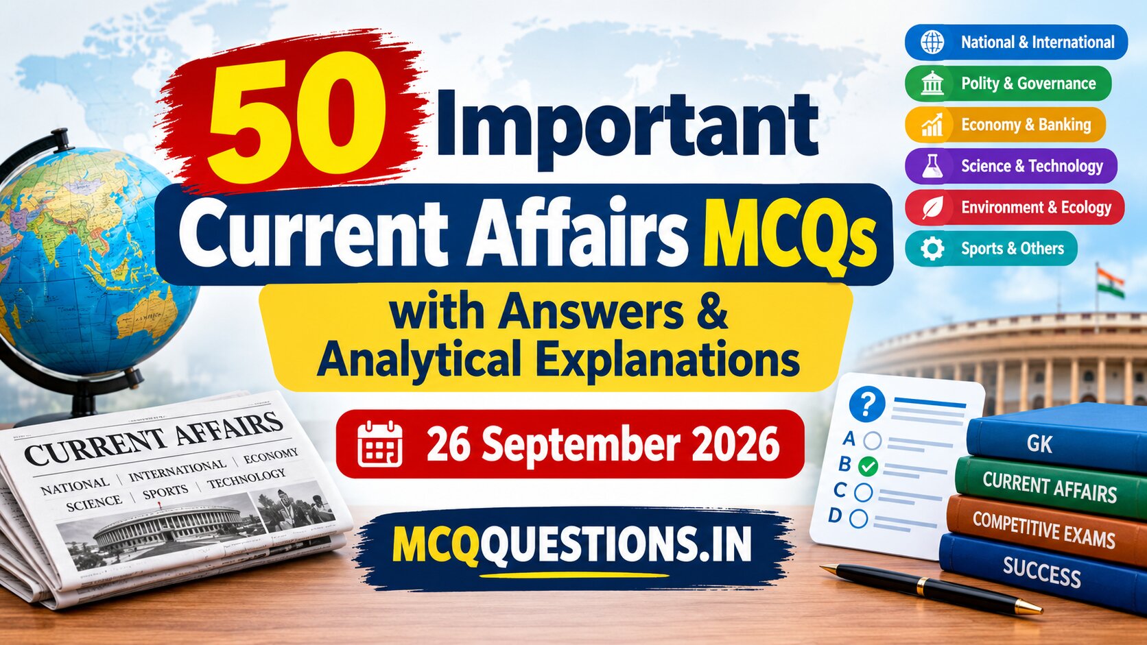 50 Important Current Affairs MCQs with Answers and Analytical Explanations – 26 September 2026
