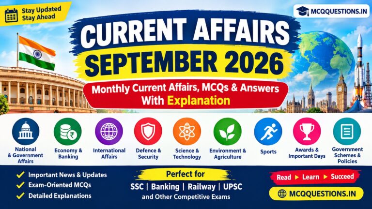 September 2026 Current Affairs – Important Current Affairs MCQs and Answers
