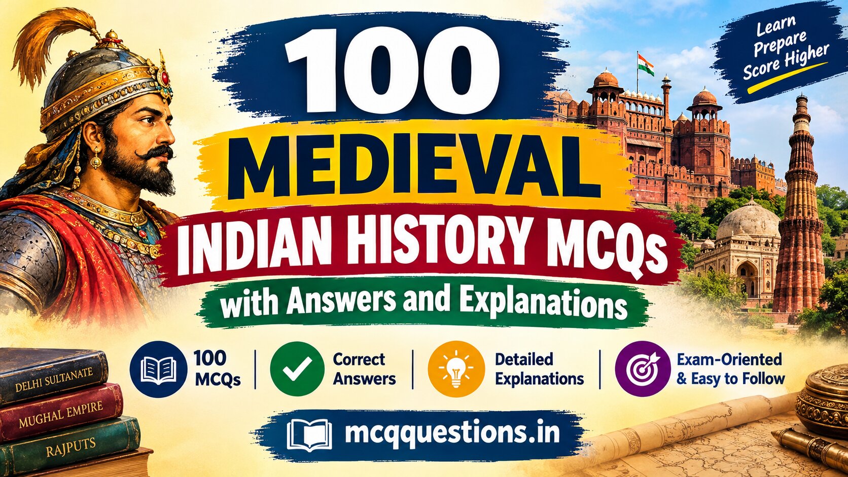 100 Medieval Indian History MCQs with Answers and Explanations for Competitive Exams