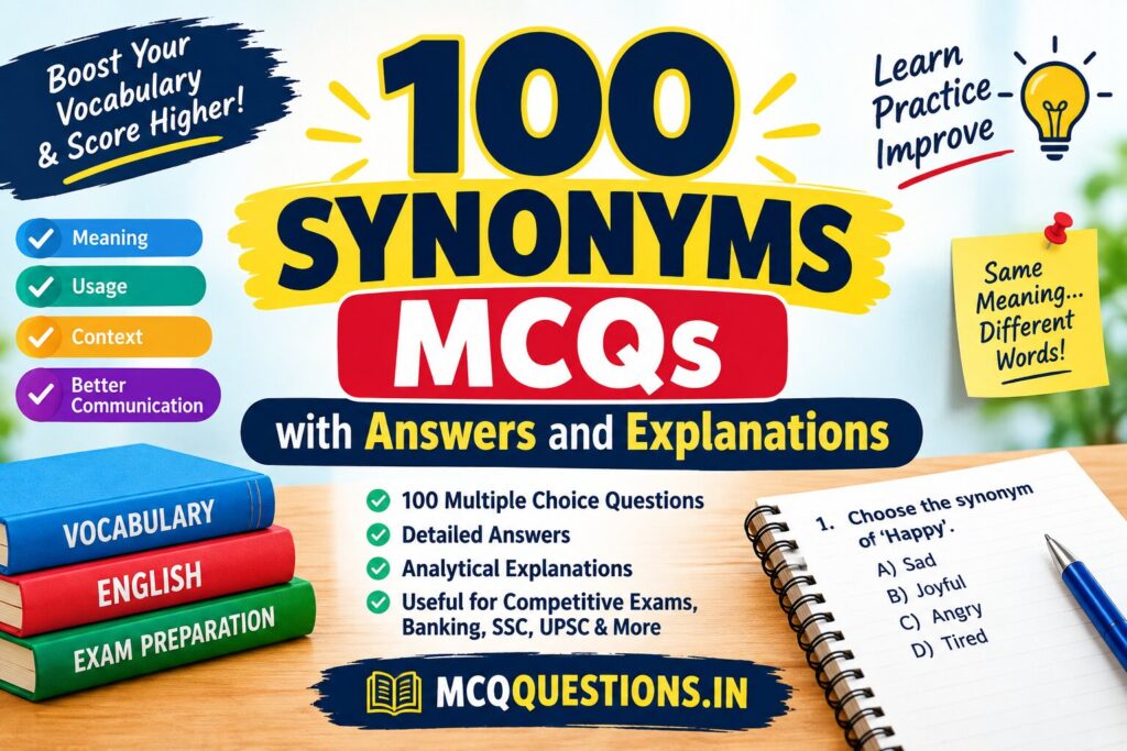 100 Synonyms MCQs with Answers and Explanations