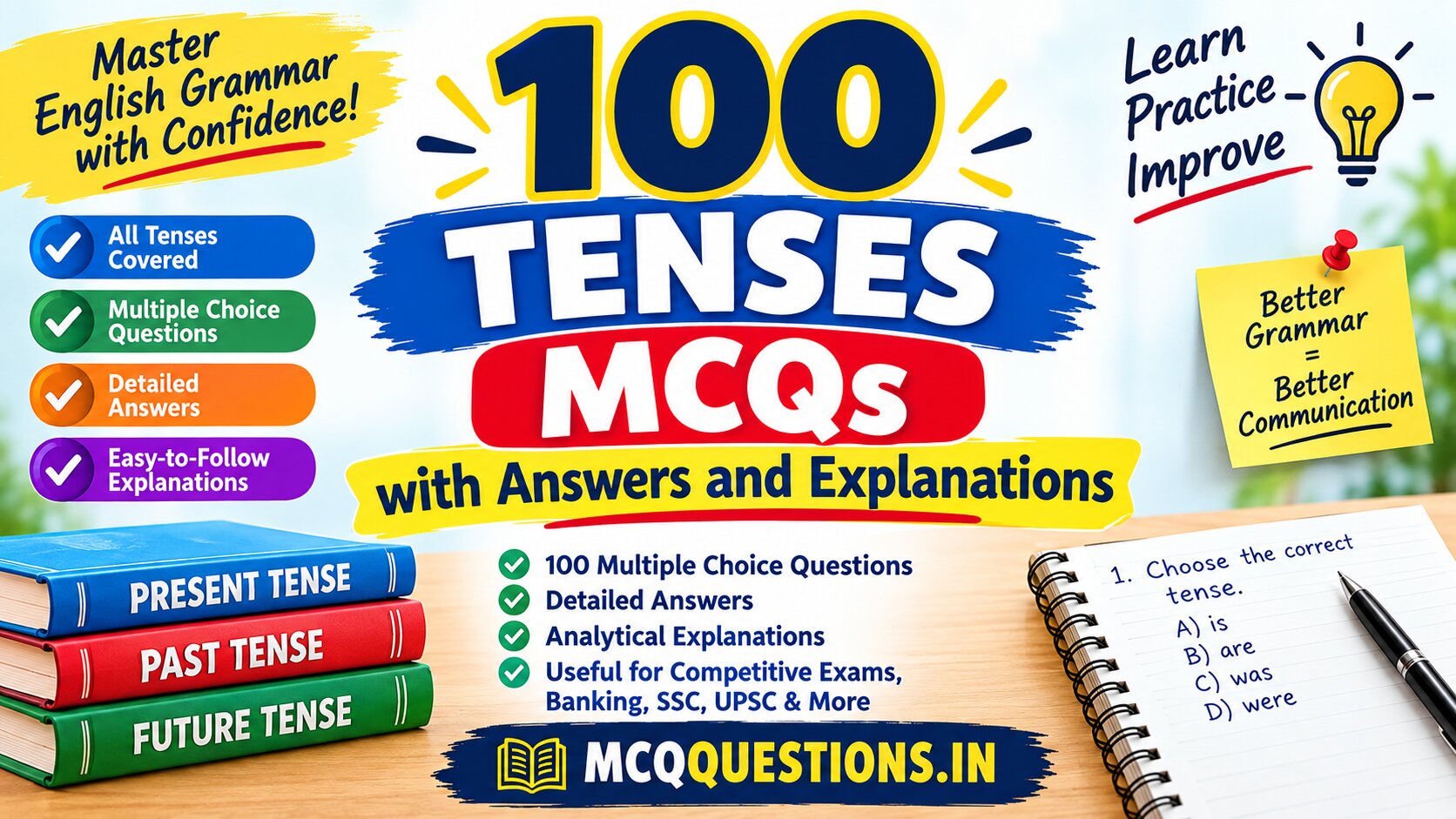 100 Tenses MCQs with Answers and Explanations