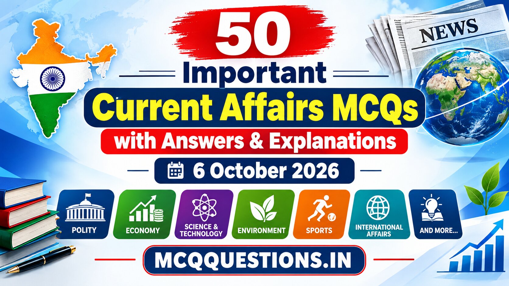 50 Important Current Affairs MCQs with Answers
