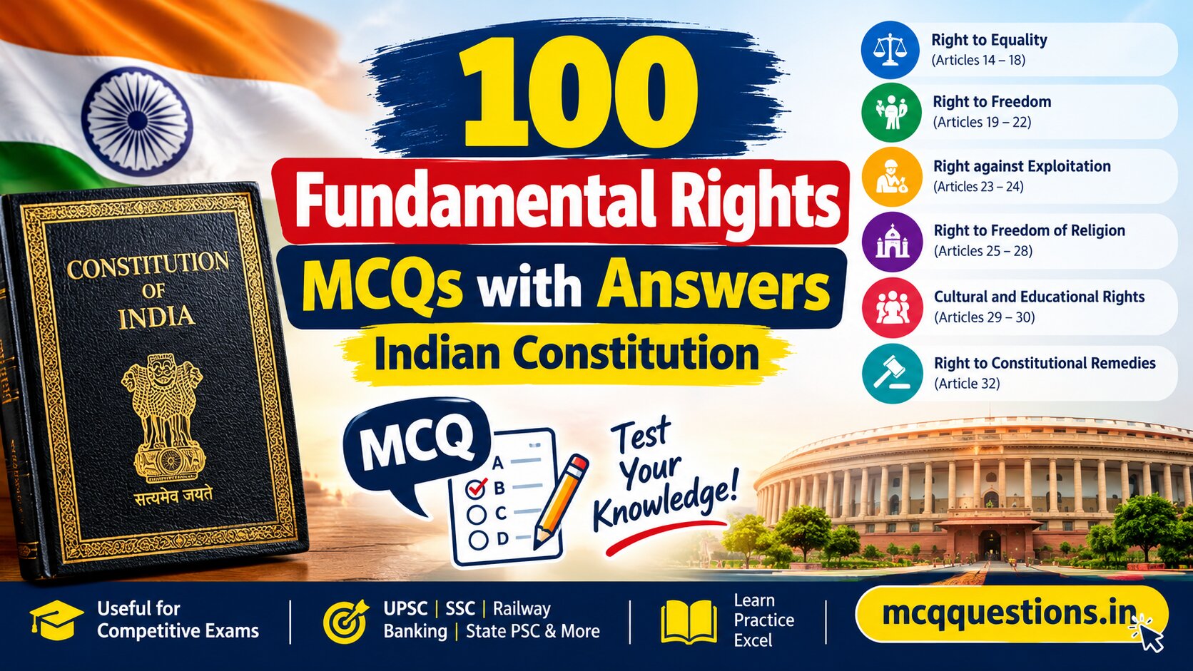 100 Fundamental Rights MCQs with Answers | Indian Constitution