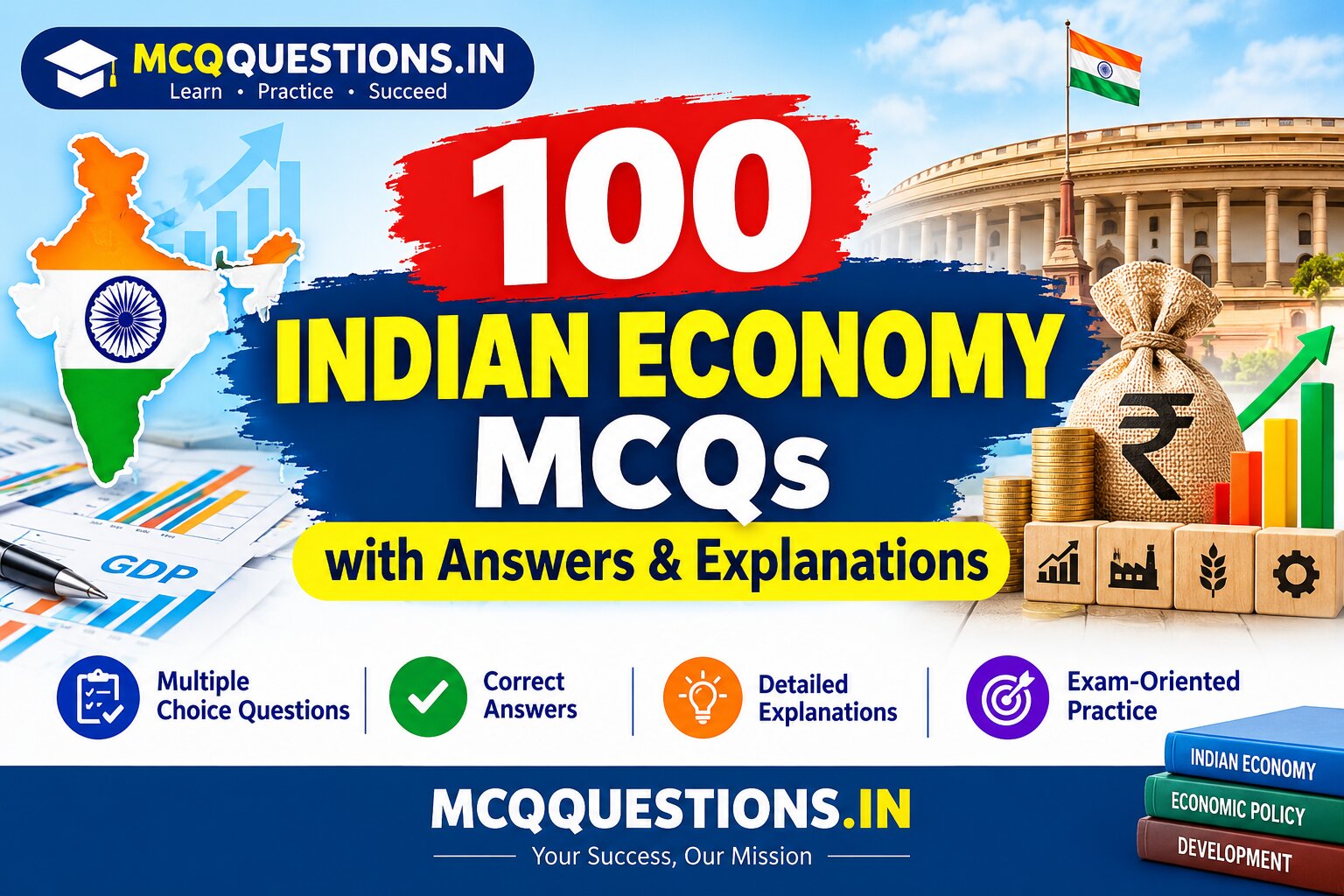 100 Indian Economy MCQs with answers and analytical explanations