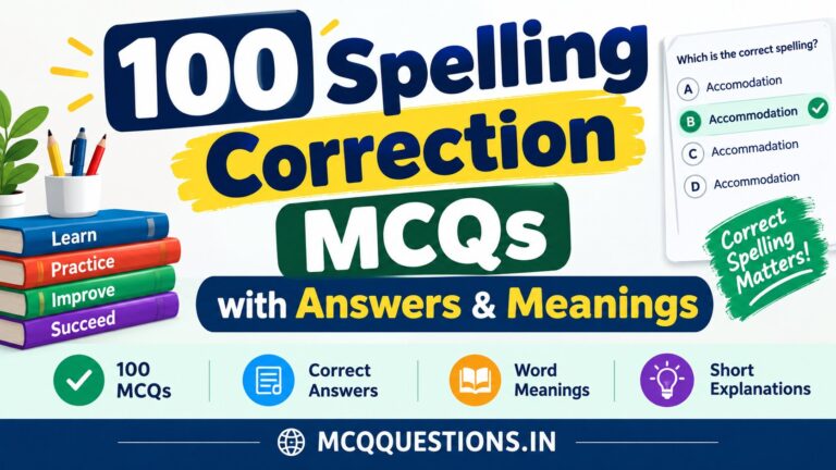 100 Spelling Correction MCQs with Answers, Meanings and Explanations