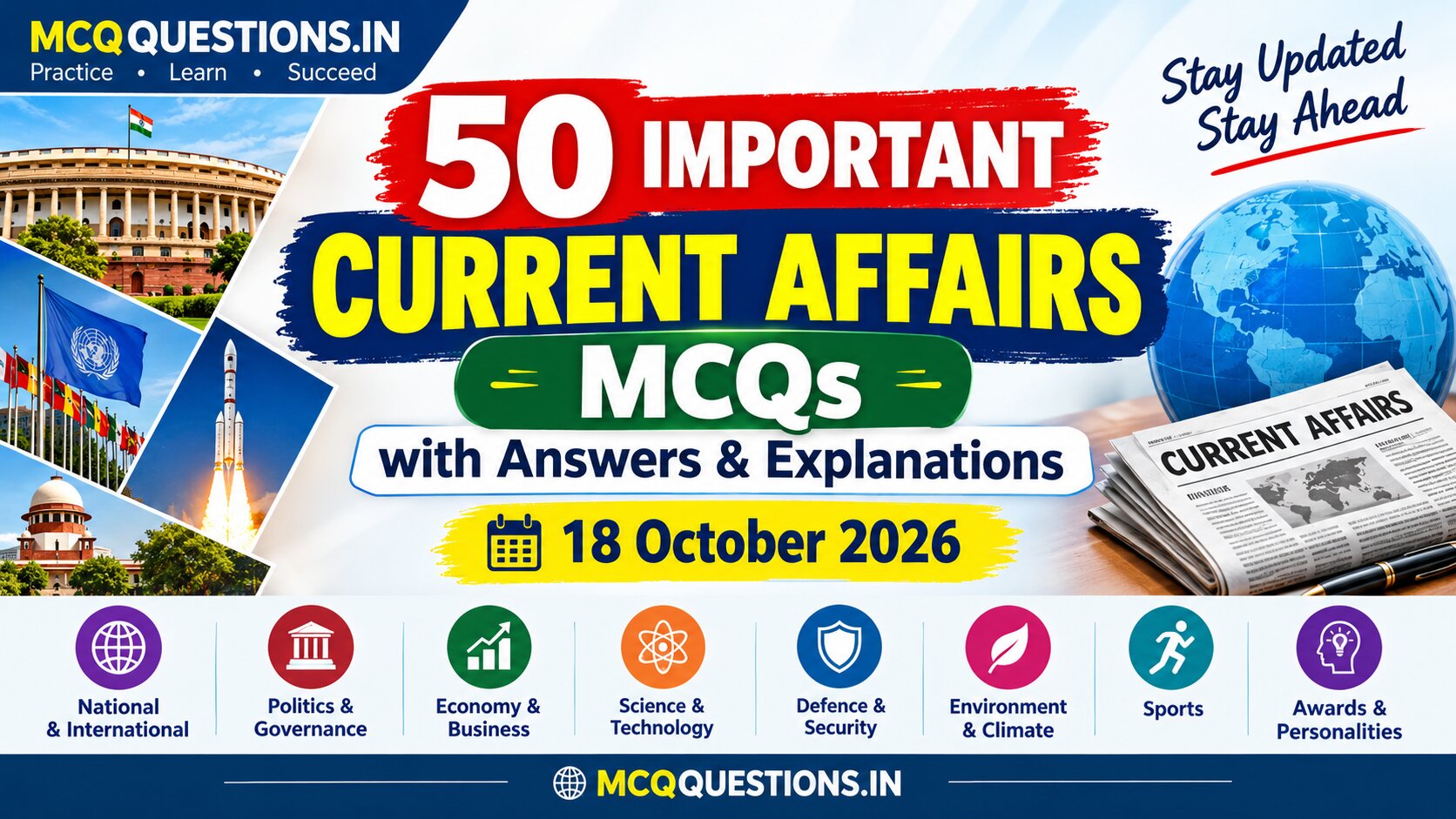 50 important current affairs MCQs with answers and explanations for 18 October 2026