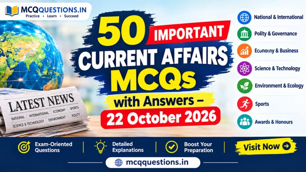 50 Important Current Affairs MCQs with Answers and Explanations for 22 October 2026