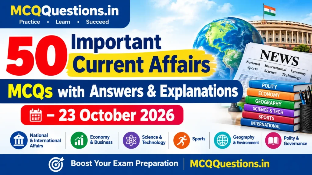 50 Important Current Affairs MCQs with Answers and Explanations for 23 October 2026