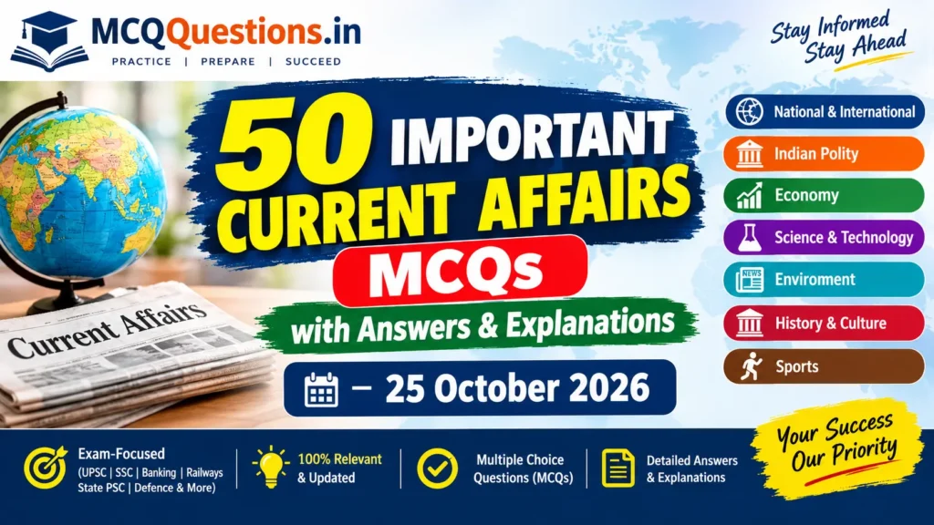 50 Important Current Affairs MCQs with Answers & Explanations – 25 October 2026