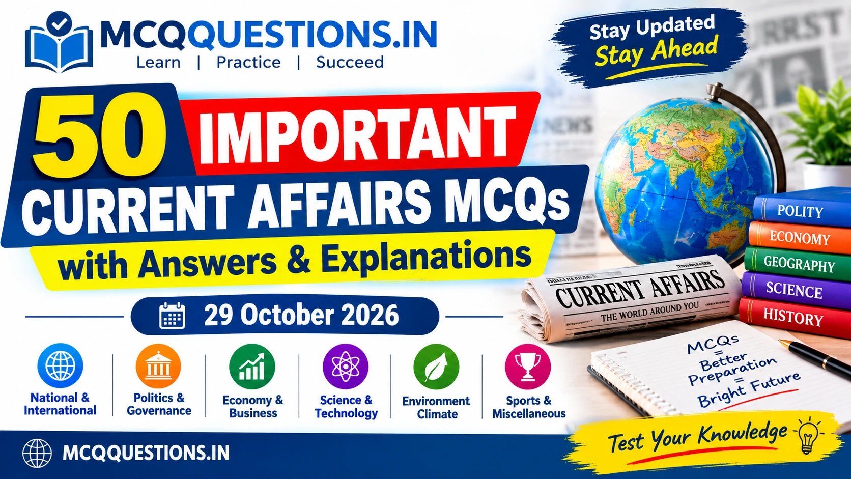 50 Important Current Affairs MCQs with Answers & Explanations – 29 October 2026