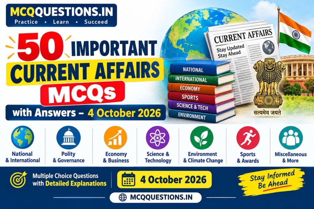 50 Important Current Affairs MCQs with Answers – 4 October 2026