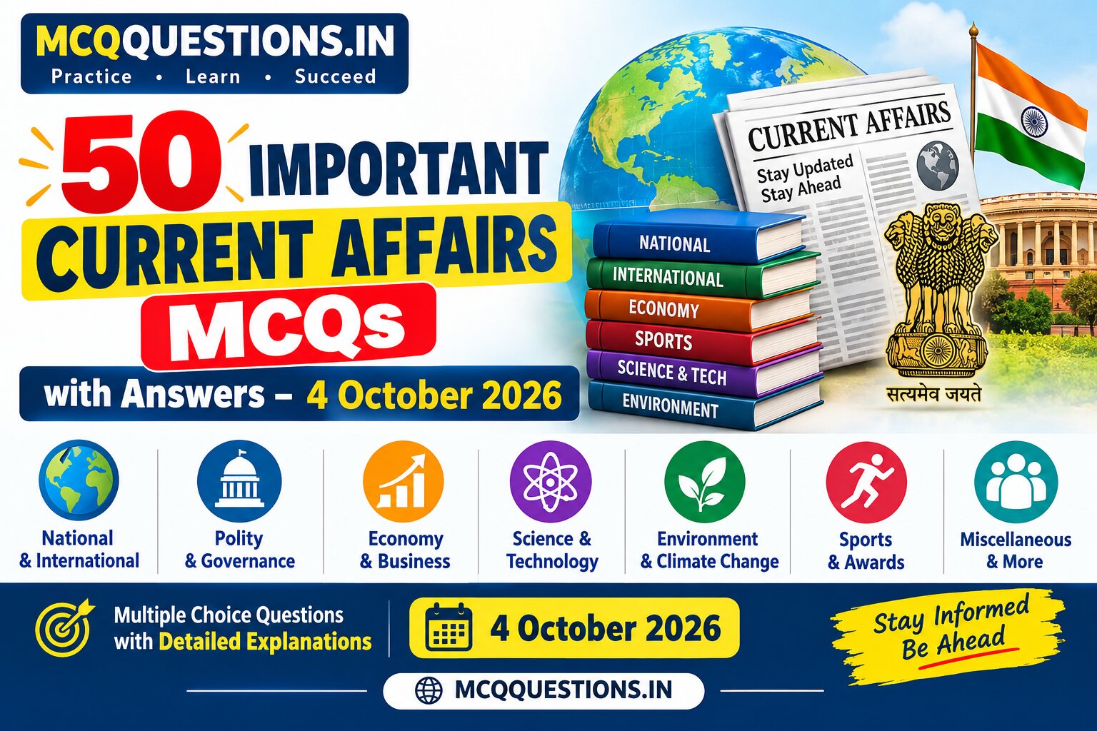 50 Important Current Affairs MCQs with Answers – 4 October 2026
