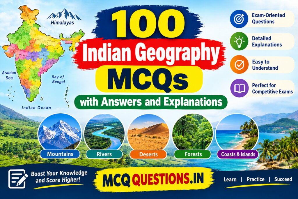 100 Indian Geography MCQs with answers and explanations